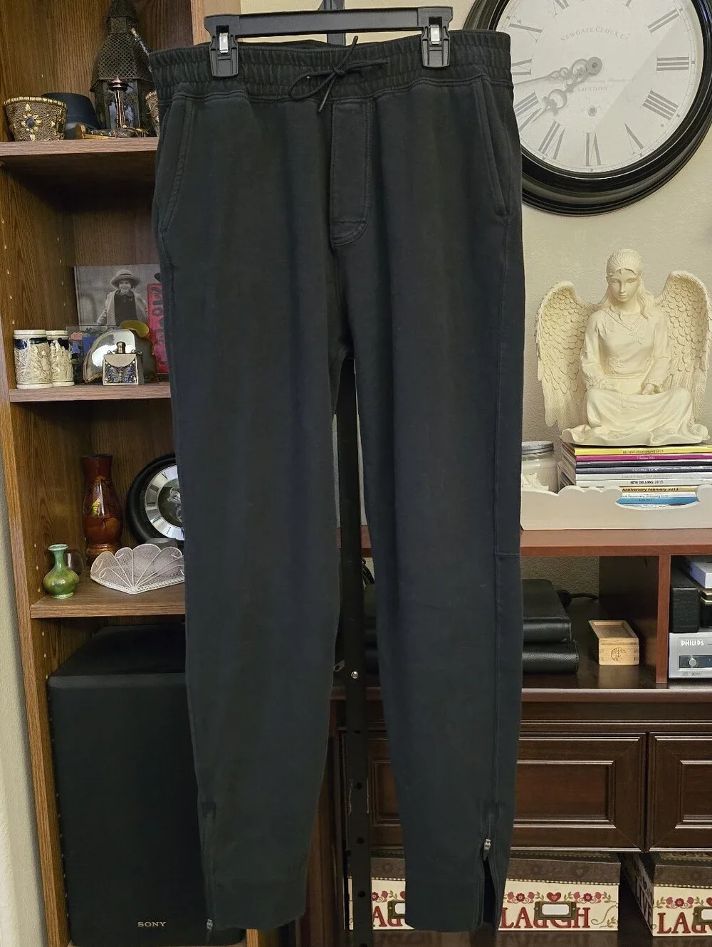 Abercrombie & Fitch Black Sweatpants Joggers Ankle Zip Drawstring Pockets Size S